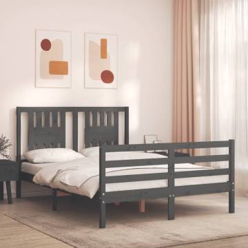 Stylish Grey Double Bed Frame with Headboard | HipoMarket