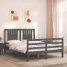 Bed Frame with Headboard Grey Double Solid Wood Colour grey Size 135 x 190 cm 