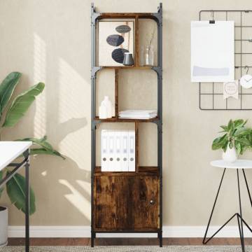 Stylish Smoked Oak Bookcase with Door | 44.5x30x154.5 cm