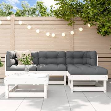 5 Piece Garden Lounge Set - White Solid Wood Pine | Hipomarket