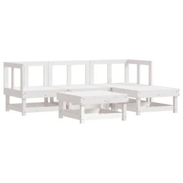 5 Piece Garden Lounge Set - White Solid Wood Pine | Hipomarket