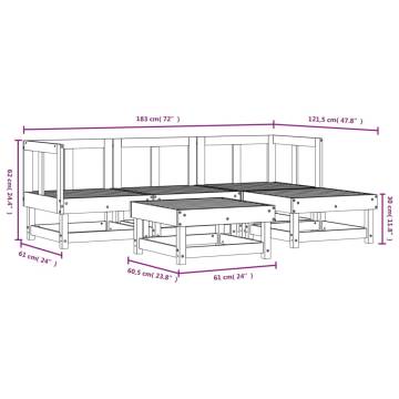 5 Piece Garden Lounge Set - White Solid Wood Pine | Hipomarket