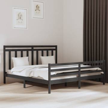 Grey Solid Wood Bed Frame 200x200 cm - Hipo Market