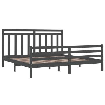 Grey Solid Wood Bed Frame 200x200 cm - Hipo Market