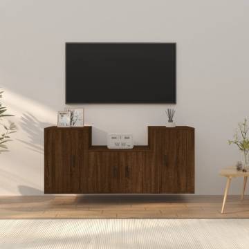 3 Piece Brown Oak TV Cabinet Set - Stylish & Practical Storage