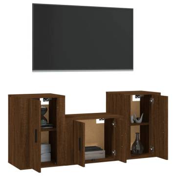 3 Piece Brown Oak TV Cabinet Set - Stylish & Practical Storage