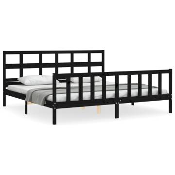 Elegant Black Bed Frame with Headboard - 200x200 cm Solid Wood