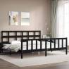 Elegant Black Bed Frame with Headboard - 200x200 cm Solid Wood