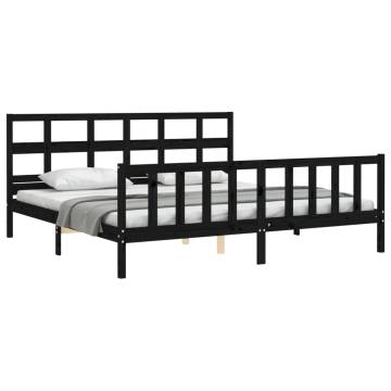 Elegant Black Bed Frame with Headboard - 200x200 cm Solid Wood