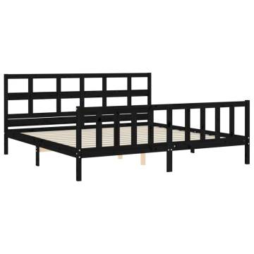 Elegant Black Bed Frame with Headboard - 200x200 cm Solid Wood