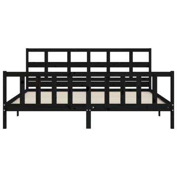 Elegant Black Bed Frame with Headboard - 200x200 cm Solid Wood