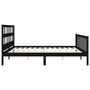 Elegant Black Bed Frame with Headboard - 200x200 cm Solid Wood