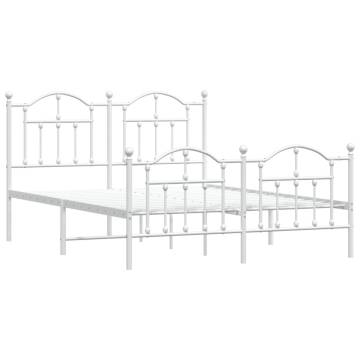 Elegant Metal Bed Frame with Headboard & Footboard - White