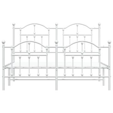 Elegant Metal Bed Frame with Headboard & Footboard - White