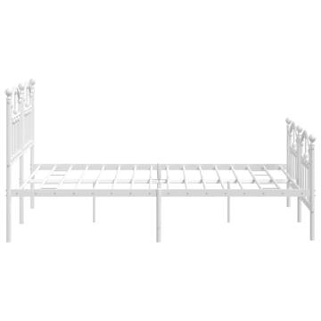 Elegant Metal Bed Frame with Headboard & Footboard - White