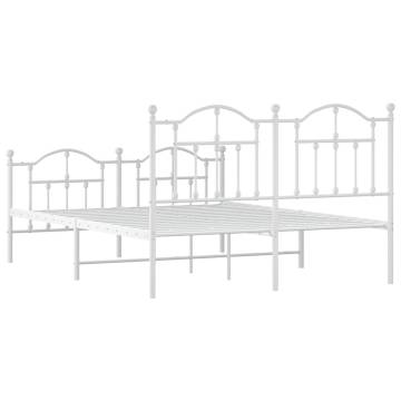 Elegant Metal Bed Frame with Headboard & Footboard - White