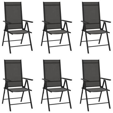 Folding Garden Chairs Set - 6 pcs Black Textilene