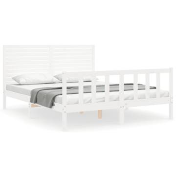 Solid Wood Bed Frame with Headboard - White 160x200 cm