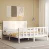 Solid Wood Bed Frame with Headboard - White 160x200 cm