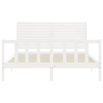 Solid Wood Bed Frame with Headboard - White 160x200 cm