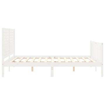 Solid Wood Bed Frame with Headboard - White 160x200 cm