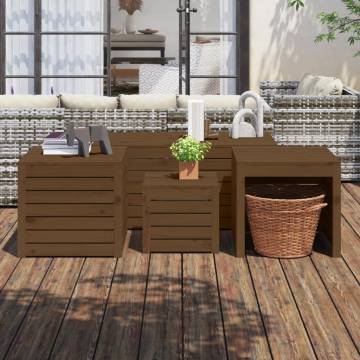 4 Piece Garden Box Set - Honey Brown Solid Pine Storage