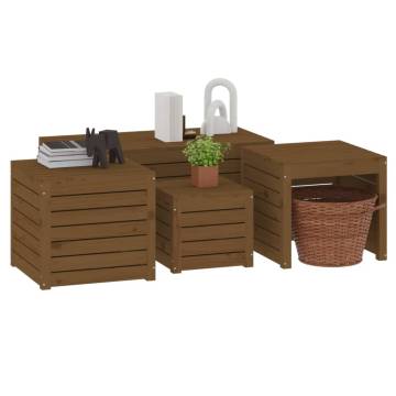 4 Piece Garden Box Set - Honey Brown Solid Pine Storage