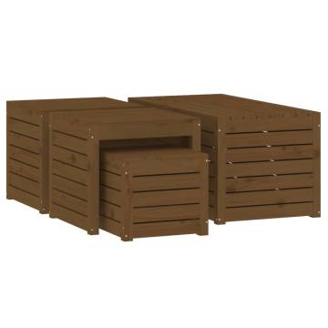 4 Piece Garden Box Set - Honey Brown Solid Pine Storage