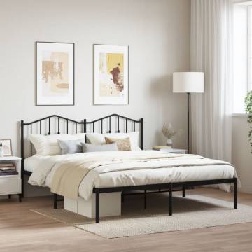 Metal Bed Frame with Headboard - Black 160x200 cm | Hipo Market