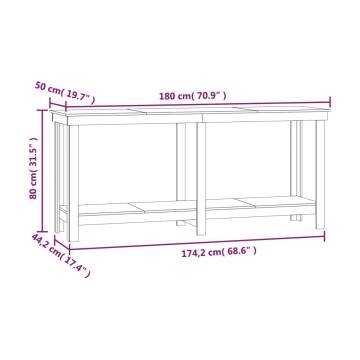 Work Bench White 180x50x80 cm Solid Pine - Hipomarket