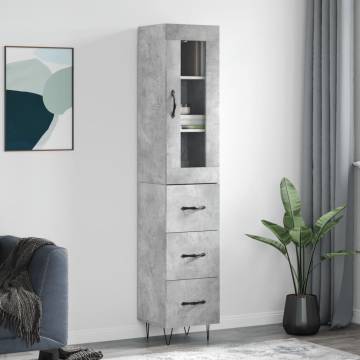 Stylish Highboard Concrete Grey - 34.5x34x180 cm