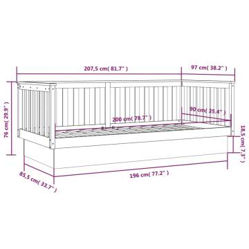 Day Bed Grey 90x200 cm - Solid Wood Pine for Versatile Use