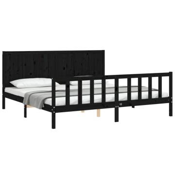 Black Bed Frame with Headboard - 200x200 cm Solid Wood