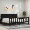 Black Bed Frame with Headboard - 200x200 cm Solid Wood