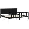 Black Bed Frame with Headboard - 200x200 cm Solid Wood