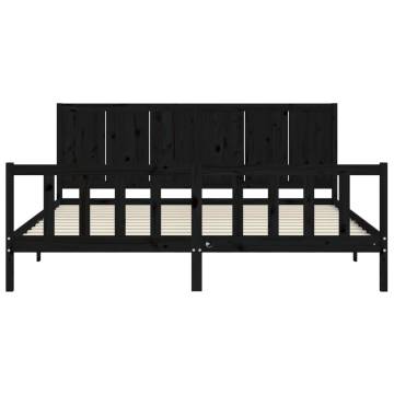 Black Bed Frame with Headboard - 200x200 cm Solid Wood