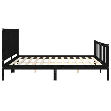 Black Bed Frame with Headboard - 200x200 cm Solid Wood