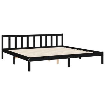 Black Bed Frame with Headboard - 200x200 cm Solid Wood