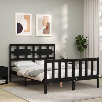 Black Bed Frame with Headboard - 120x200 cm Solid Wood