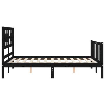 Black Bed Frame with Headboard - 120x200 cm Solid Wood