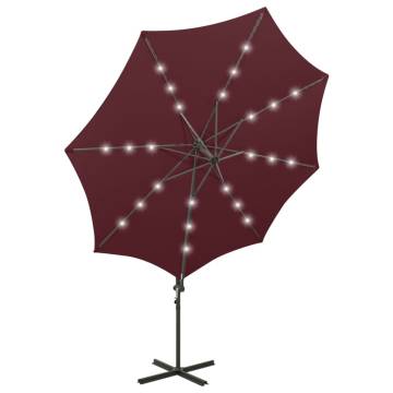 Cantilever Umbrella with LED Lights - Bordeaux Red 300 cm