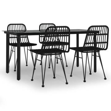 5 Piece Black Poly Rattan Garden Dining Set | Hipomarket