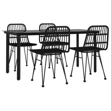 5 Piece Black Poly Rattan Garden Dining Set | Hipomarket