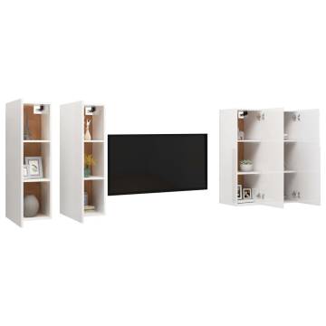 Stylish High Gloss White TV Cabinets - 4 pcs Set