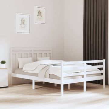 White Solid Wood Bed Frame 140x200 cm - Classic Design