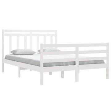 White Solid Wood Bed Frame 140x200 cm - Classic Design