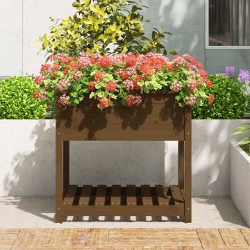 Honey Brown Planter with Shelf - Solid Pine Wood | HipoMarket