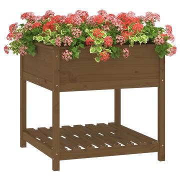 Honey Brown Planter with Shelf - Solid Pine Wood | HipoMarket