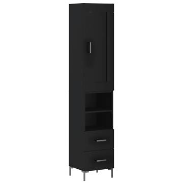 Stylish Highboard in Black - 34.5x34x180 cm Engineered Wood