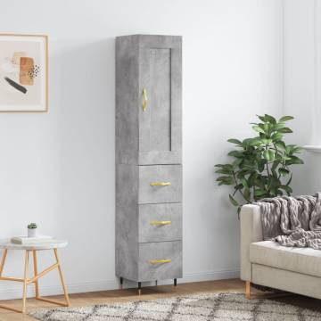 Stylish Highboard in Concrete Grey | 34.5x34x180 cm